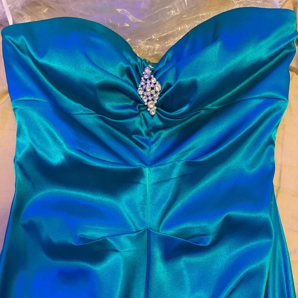 Teal mermaid silk gown